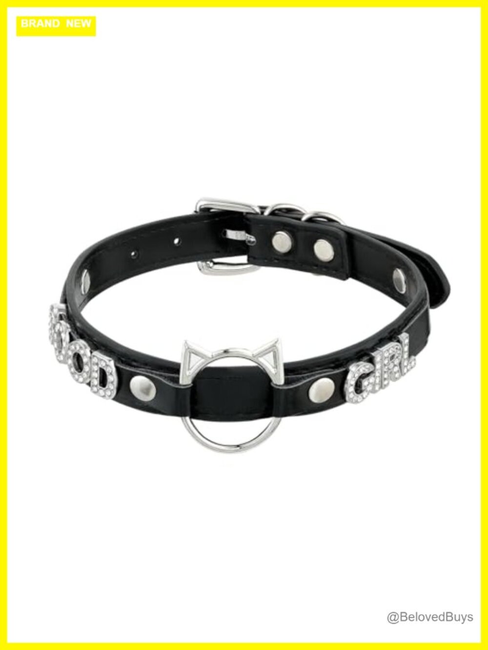 Vegan Leather O-Ring Choker Necklace Cat Pendant Punk Jewelry